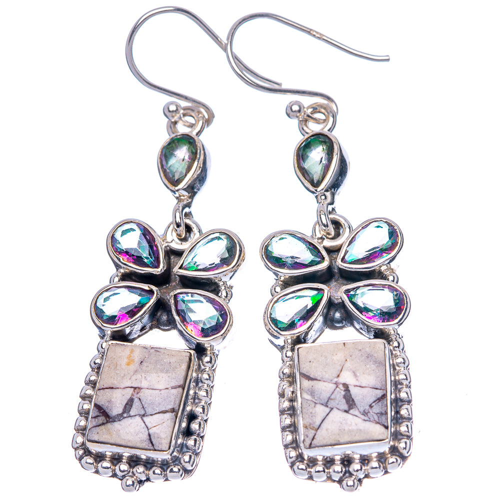 Premium Porcelain Jasper, Mystic Topaz Earrings 2 1/8" (925 Sterling Silver) E1634