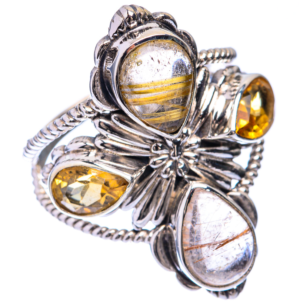 Large Rutilated Quartz, Citrine Ring Size 9.75 (925 Sterling Silver) R141446