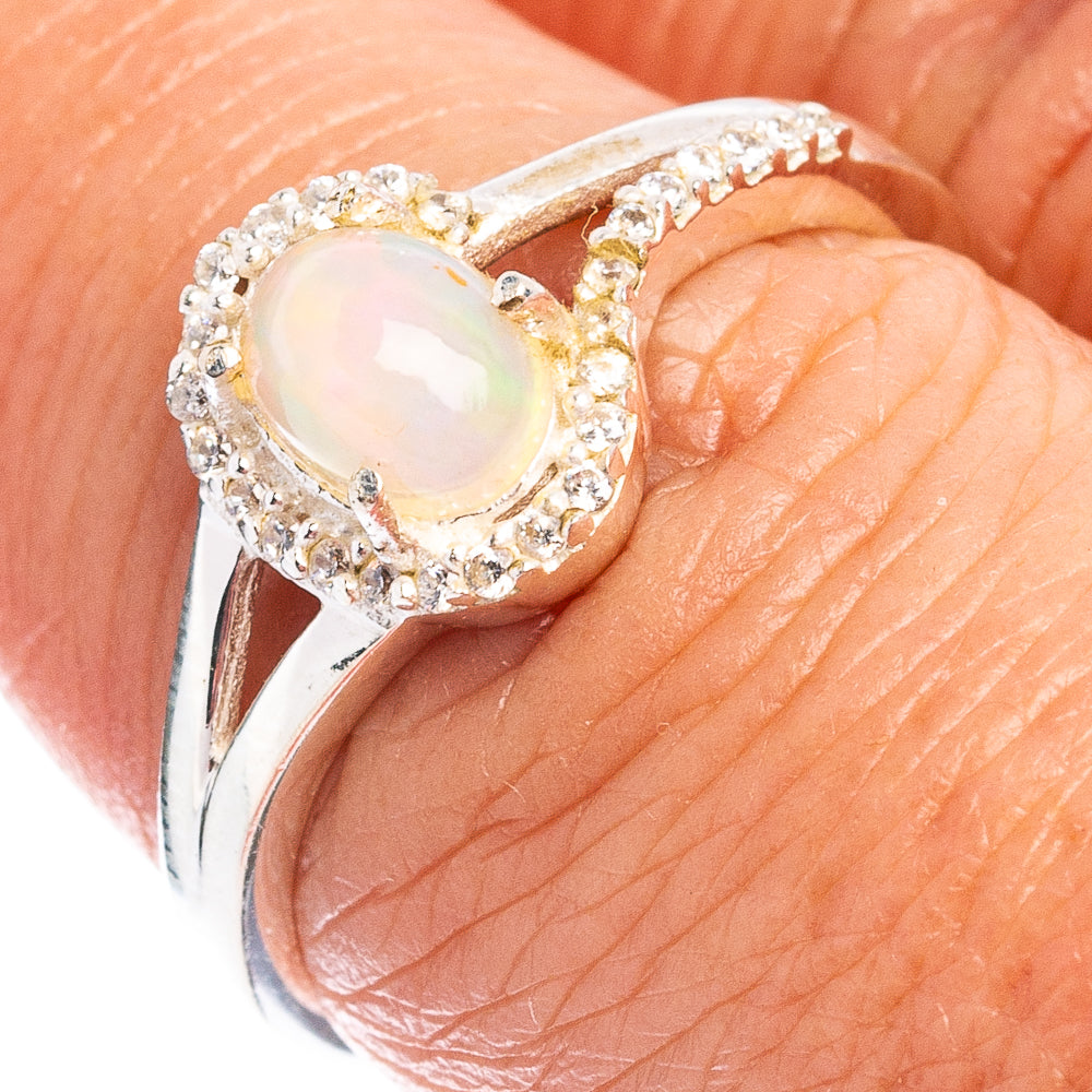 Rare Ethiopian Opal, Cubic Zirconia Ring Size 7.25 (.925 Sterling Silver)