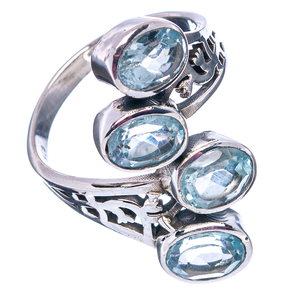 Faceted Blue Topaz Ring Size 7.75 (.925 Sterling Silver)