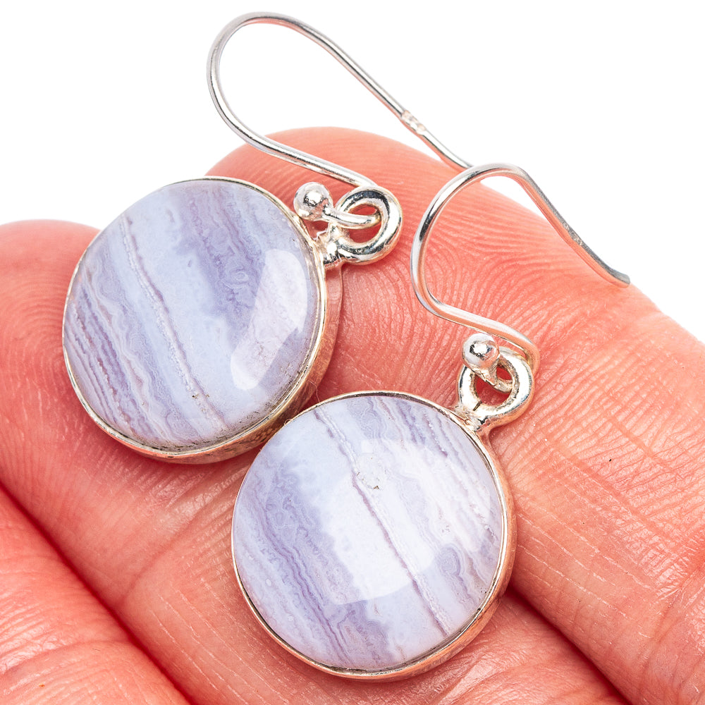 Blue Lace Agate Earrings 1 1/4" (925 Sterling Silver) E1827