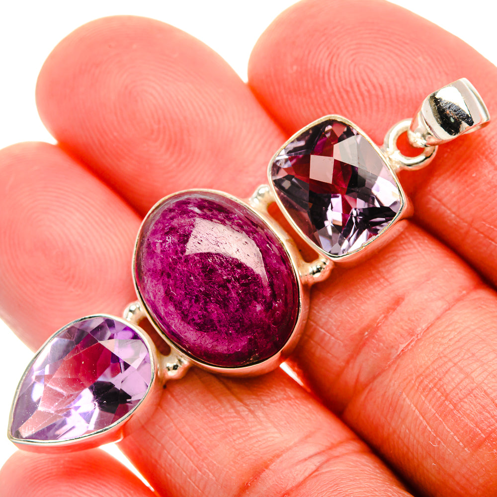 Ruby Fuchsite, Amethyst Pendant 2 1/4" (925 Sterling Silver) PD38081