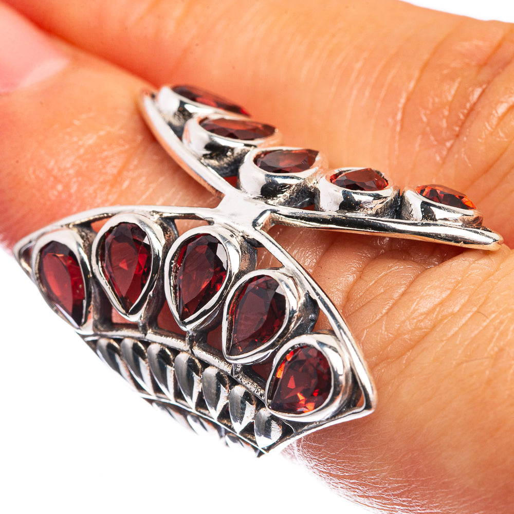 Large Garnet 925 Sterling Silver Ring Size 6.25