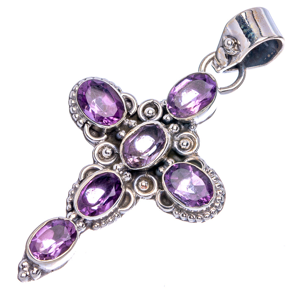 Faceted Amethyst Cross Pendant 1 7/8" (925 Sterling Silver) P40574