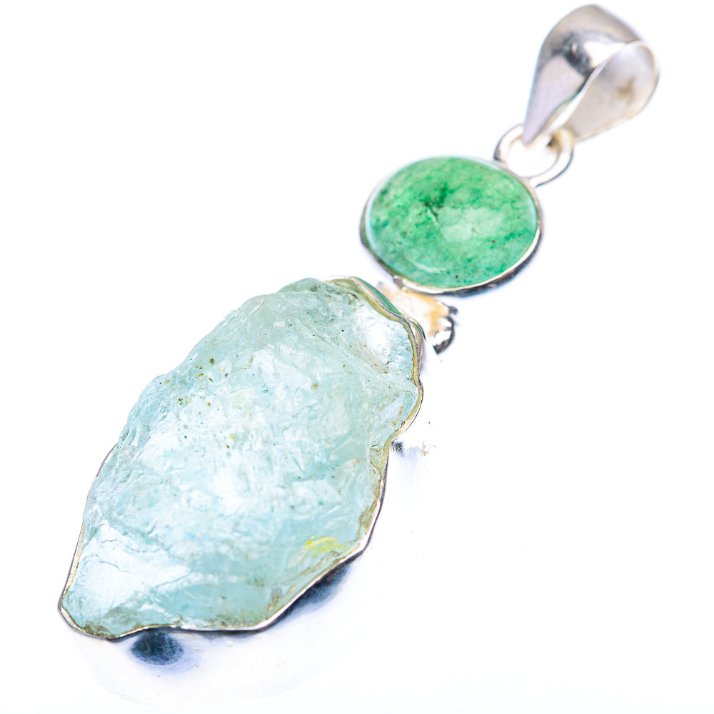 Raw Aquamarine, Green Aventurine Pendant 2" (925 Sterling Silver) PD38463