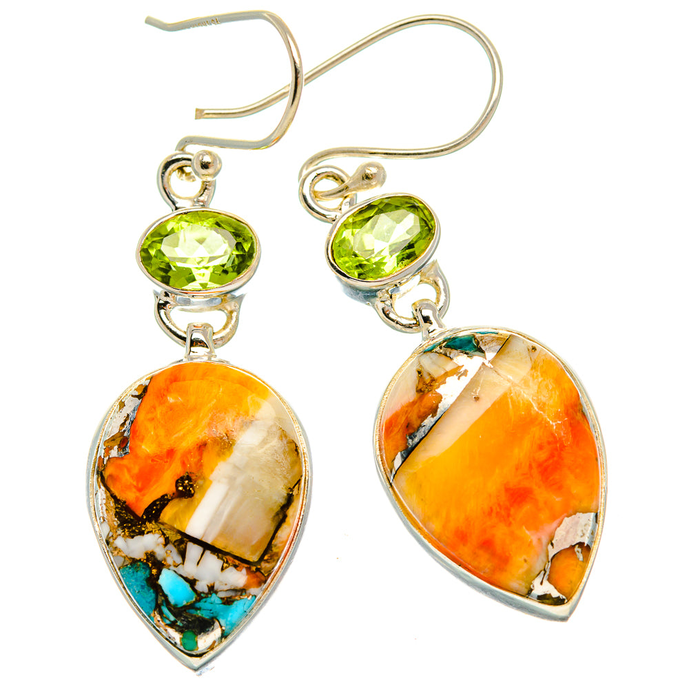 Spiny Oyster Turquoise, Peridot Earrings 1 3/4" (925 Sterling Silver) EARR432005