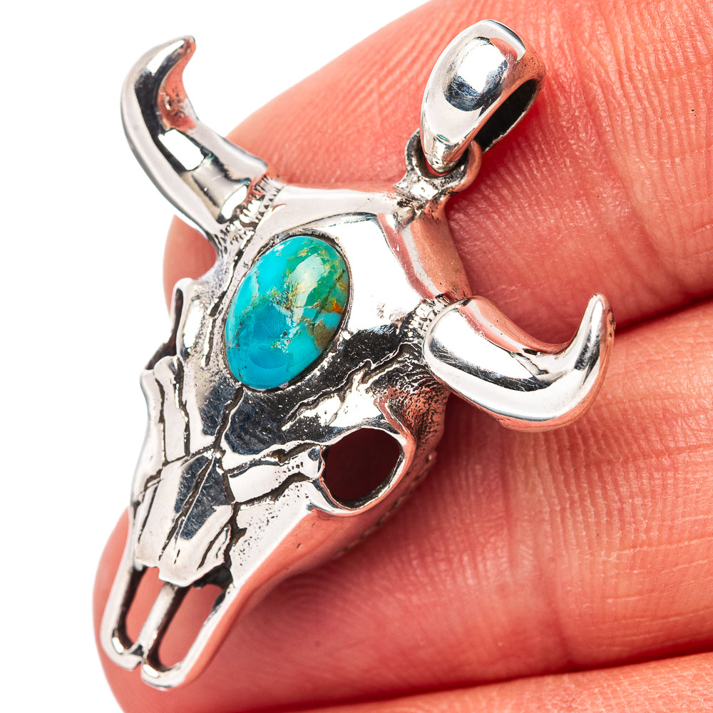 Mojave Turquoise Cow Skull Pendant 1 1/4" (.925 Sterling Silver)