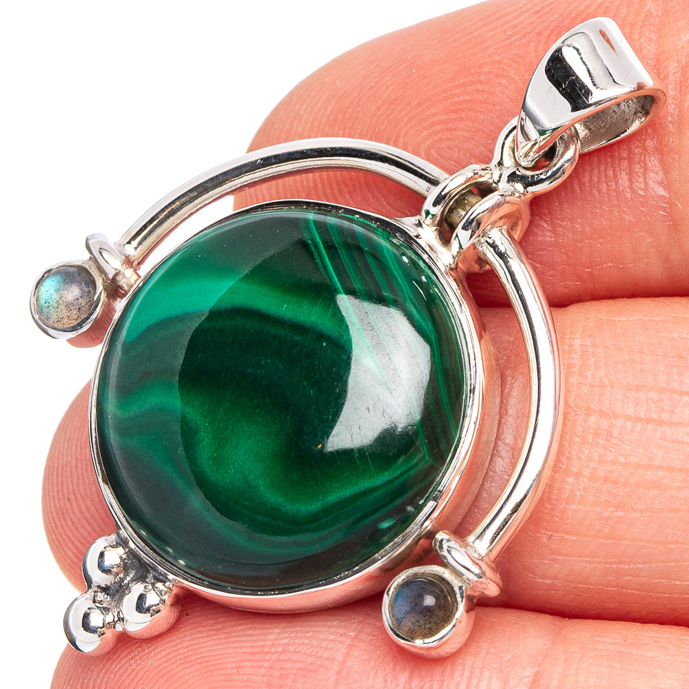Malachite 925 Sterling Silver Premium Pendants 1 3/8" (925 Sterling Silver) P43719