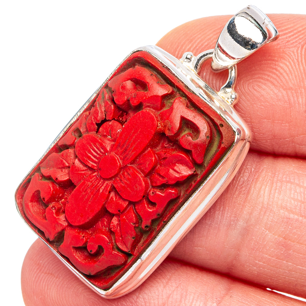 Cinnabar Pendant 1 3/8" (.925 Sterling Silver)