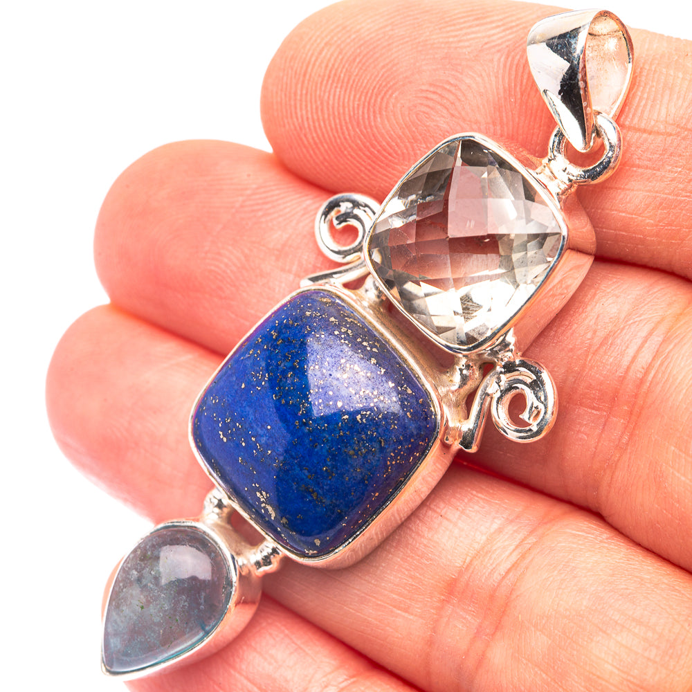 Lapis Lazuli, White Quartz, Blue Fluorite 925 Sterling Silver Pendant 2 1/4" (925 Sterling Silver) PD38653