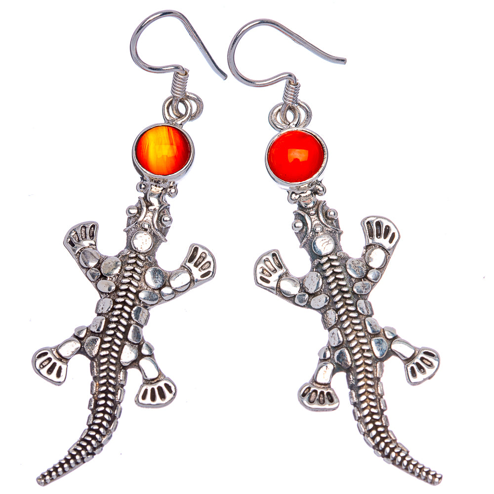 Carnelian Lizard Earrings 2 3/8" (925 Sterling Silver) E433244