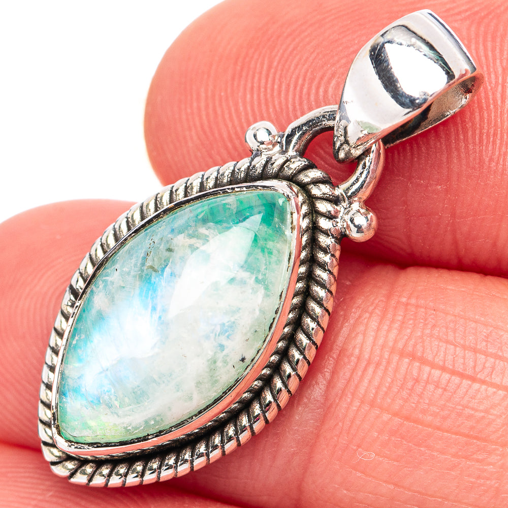Green Moonstone Pendant 1 1/4" (.925 Sterling Silver)