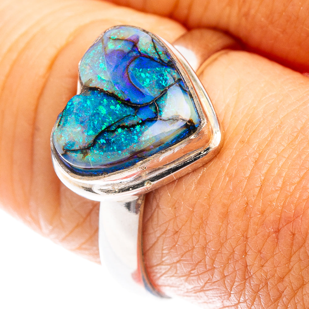 Rare Sterling Opal Heart Ring Size 8.5 (.925 Sterling Silver)
