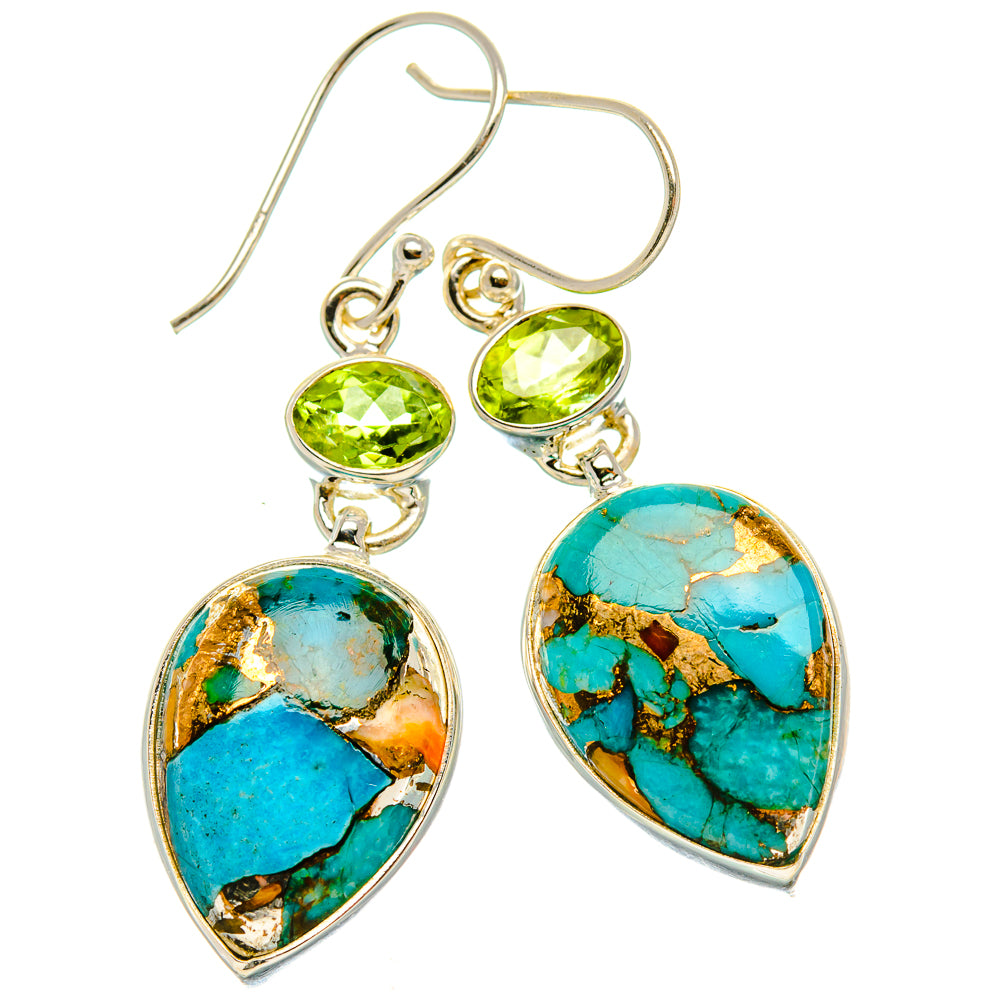 Spiny Oyster Turquoise, Peridot Earrings 1 7/8" (925 Sterling Silver) EARR432031