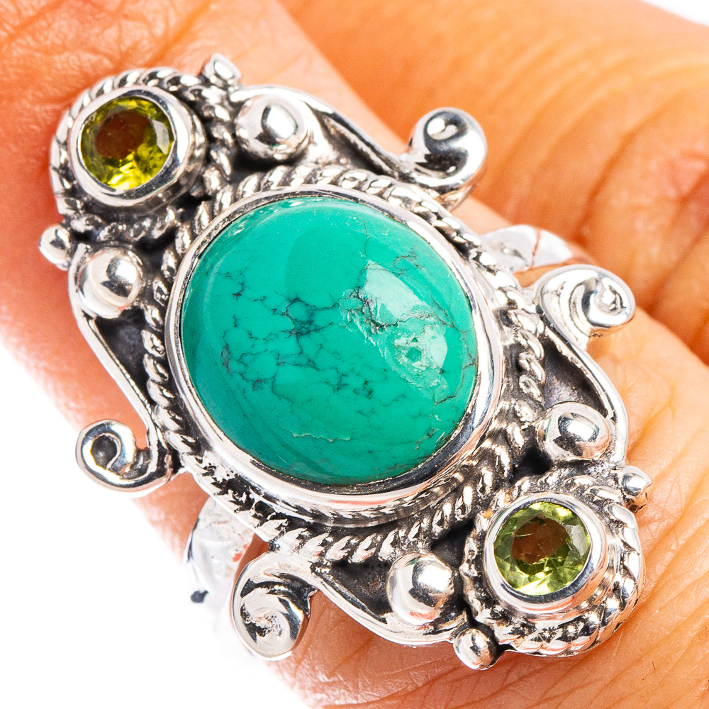 Premium Turquoise, Peridot Ring Size 6.75 (.925 Sterling Silver)