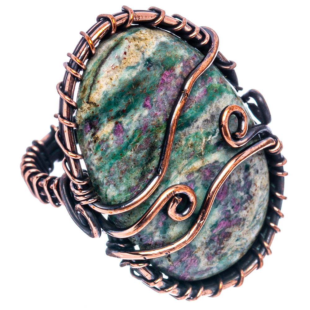 Ruby Fuchsite Wire Wrap Ring Size 3 (Oxidized Copper)