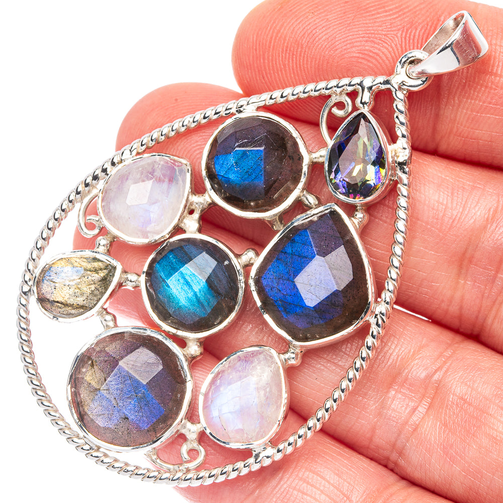 Signature Labradorite, Rainbow Moonstone, Mystic Topaz Pendant 2 3/8" (925 Sterling Silver) P44650
