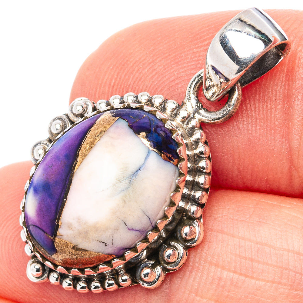 Purple Dahlia Mohave Turquoise Pendant 1 1/4" (.925 Sterling Silver)