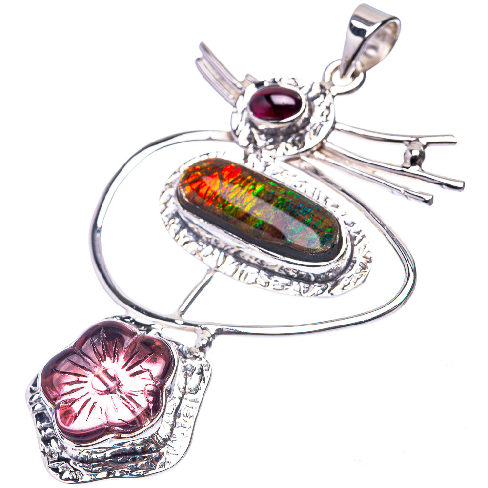 Signature Ammolite, Pink Tourmaline, Garnet Pendant 2 3/8" (925 Sterling Silver) P38734