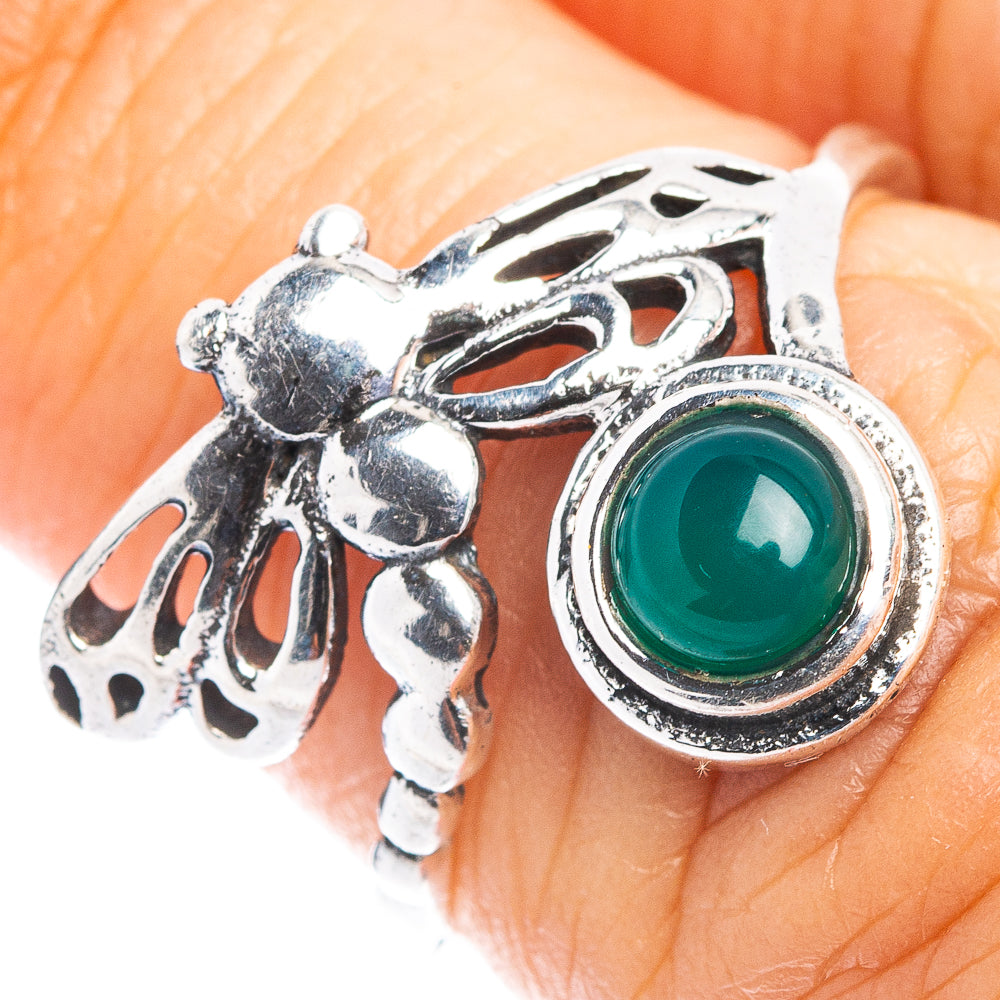 Green Onyx Dragonfly Dainty Ring Size 6.5 (.925 Sterling Silver)