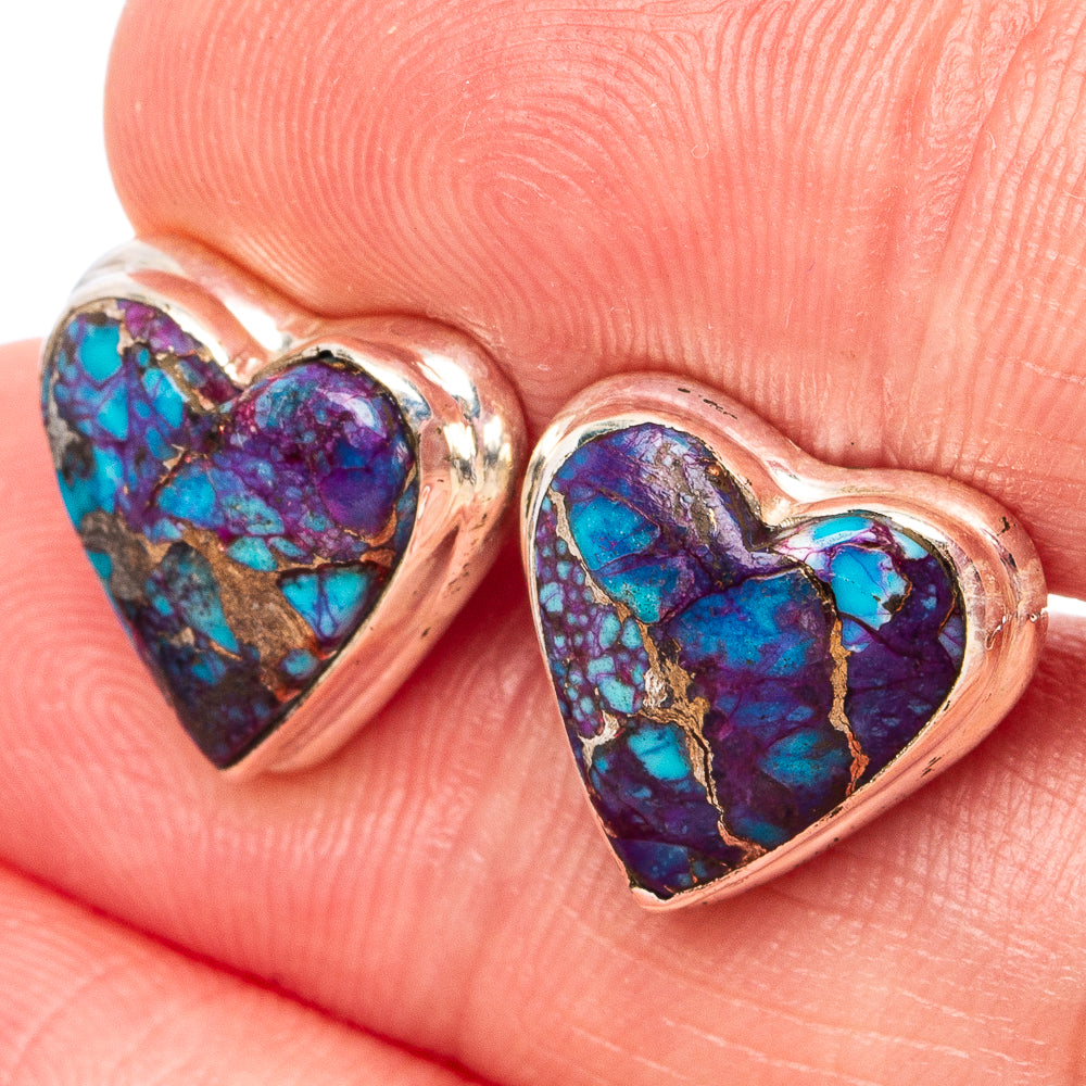 Purple Copper Turquoise Heart Earrings 1/2" (.925 Sterling Silver)