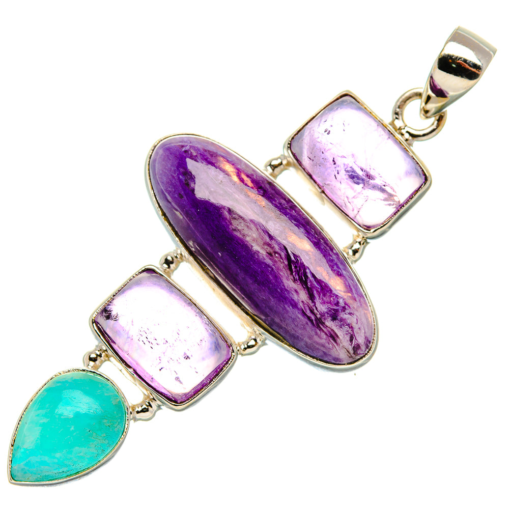 Charoite, Amethyst, Amazonite Pendant 2 1/4" (925 Sterling Silver) PD37963