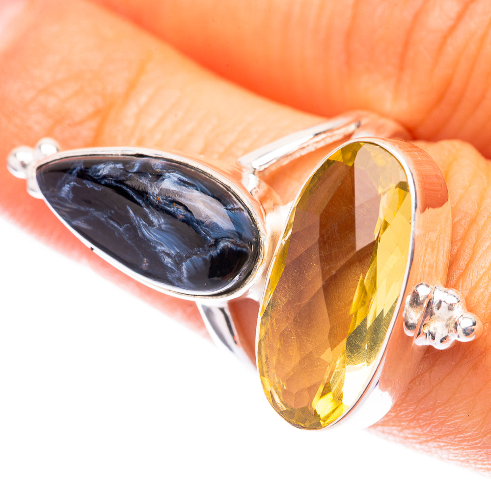 Large Faceted Citrine, Pietersite 925 Sterling Silver Ring Size 6.5 (925 Sterling Silver) RING140470