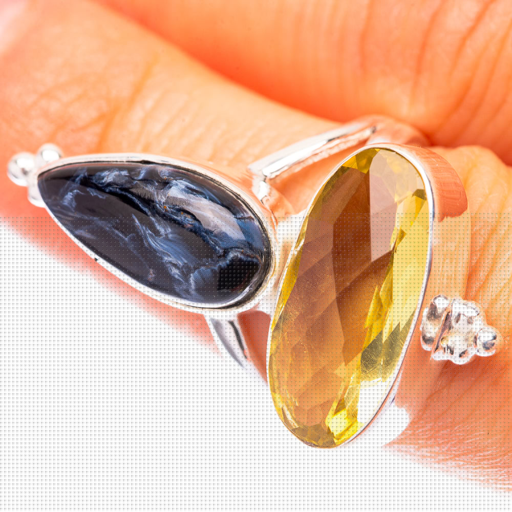 Large Faceted Citrine, Pietersite 925 Sterling Silver Ring Size 6.5 (925 Sterling Silver) RING140470