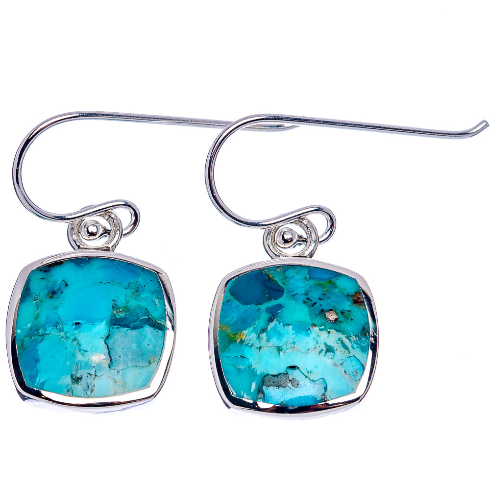 Native Style Mohave Turquoise Earrings 1" (.925 Sterling Silver)