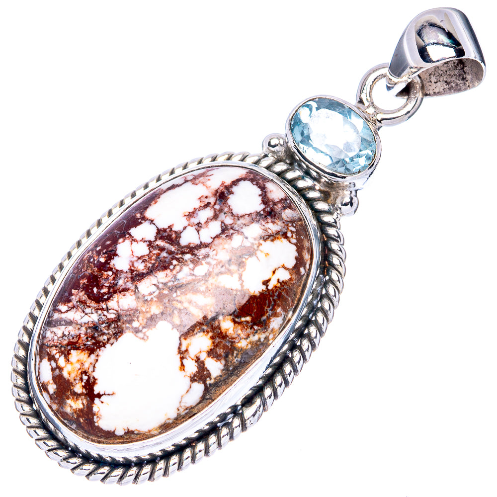 Wild Horse Jasper, Blue Topaz 925 Sterling Silver Pendant 1 3/4" (925 Sterling Silver) P41890