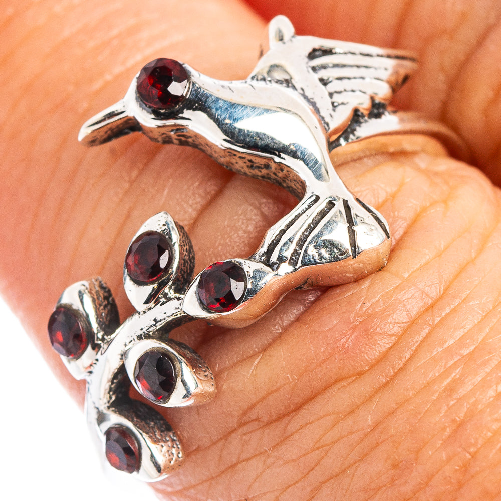 Garnet Hummingbird Dainty Ring Size 8 (.925 Sterling Silver)