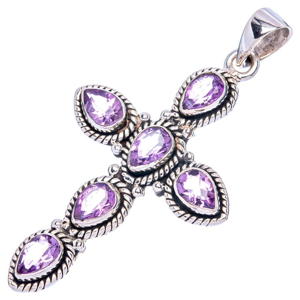 Faceted Amethyst Cross Pendants 1 7/8" (925 Sterling Silver) P42366