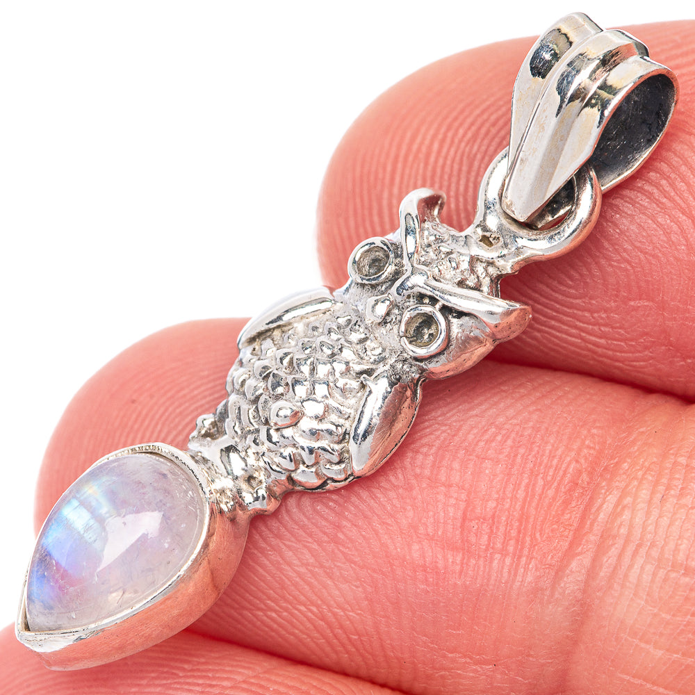 Rainbow Moonstone Dainty Pendant 1 3/8" (925 Sterling Silver) P39898