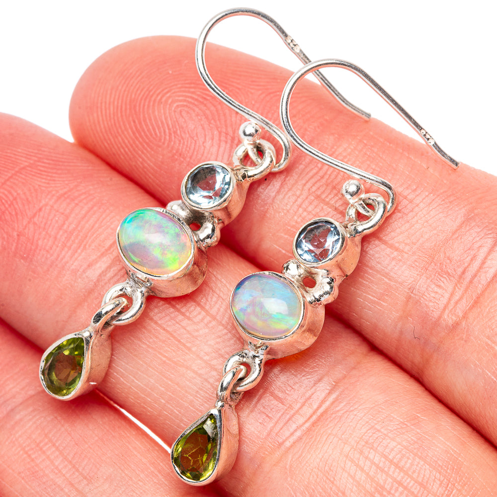Rare Ethiopian Opal, Peridot, Blue Topaz Earrings 1 5/8" (925 Sterling Silver) E1647