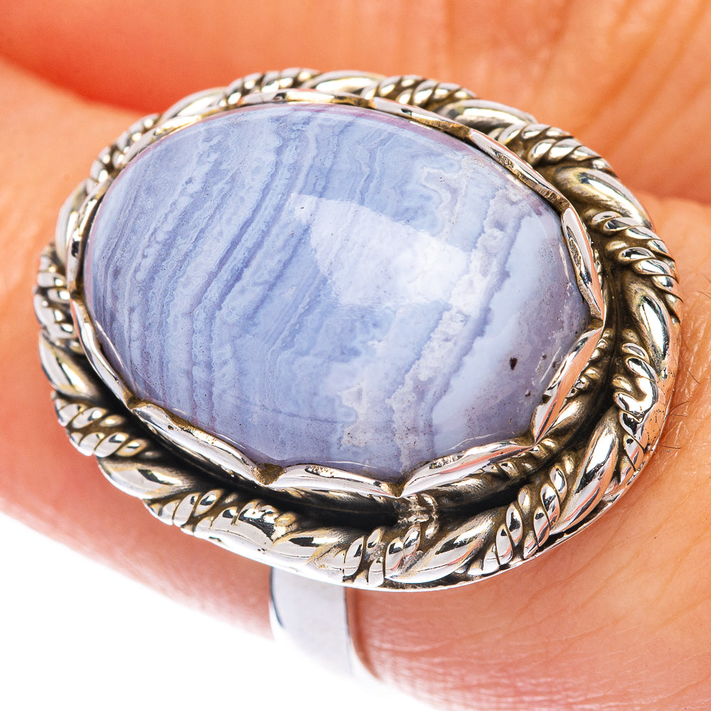 Large Blue Lace Agate Ring Size 7 (925 Sterling Silver) R144825