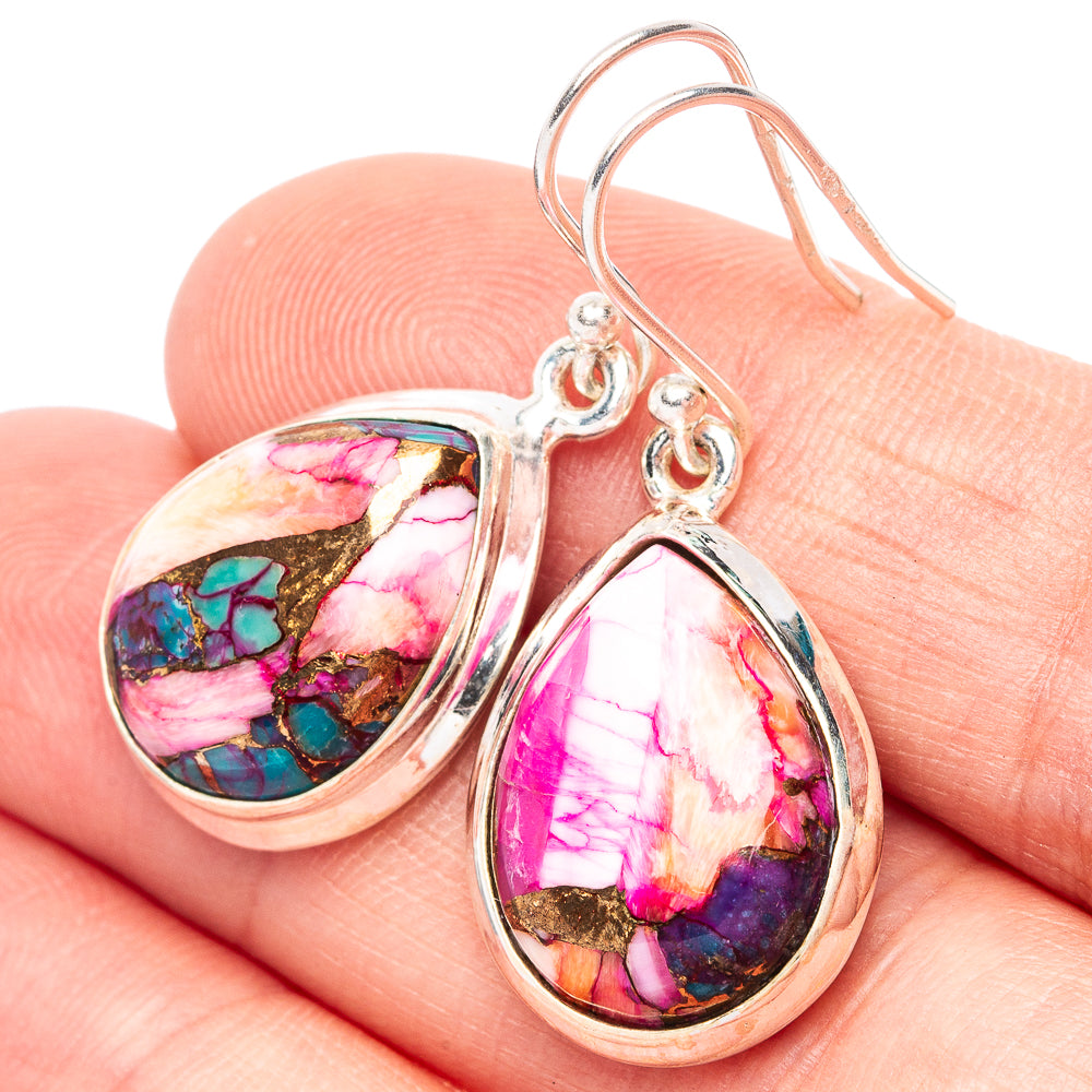 Kingman Pink Dahlia Turquoise 925 Sterling Silver Earrings 1 3/8" (925 Sterling Silver) E2205
