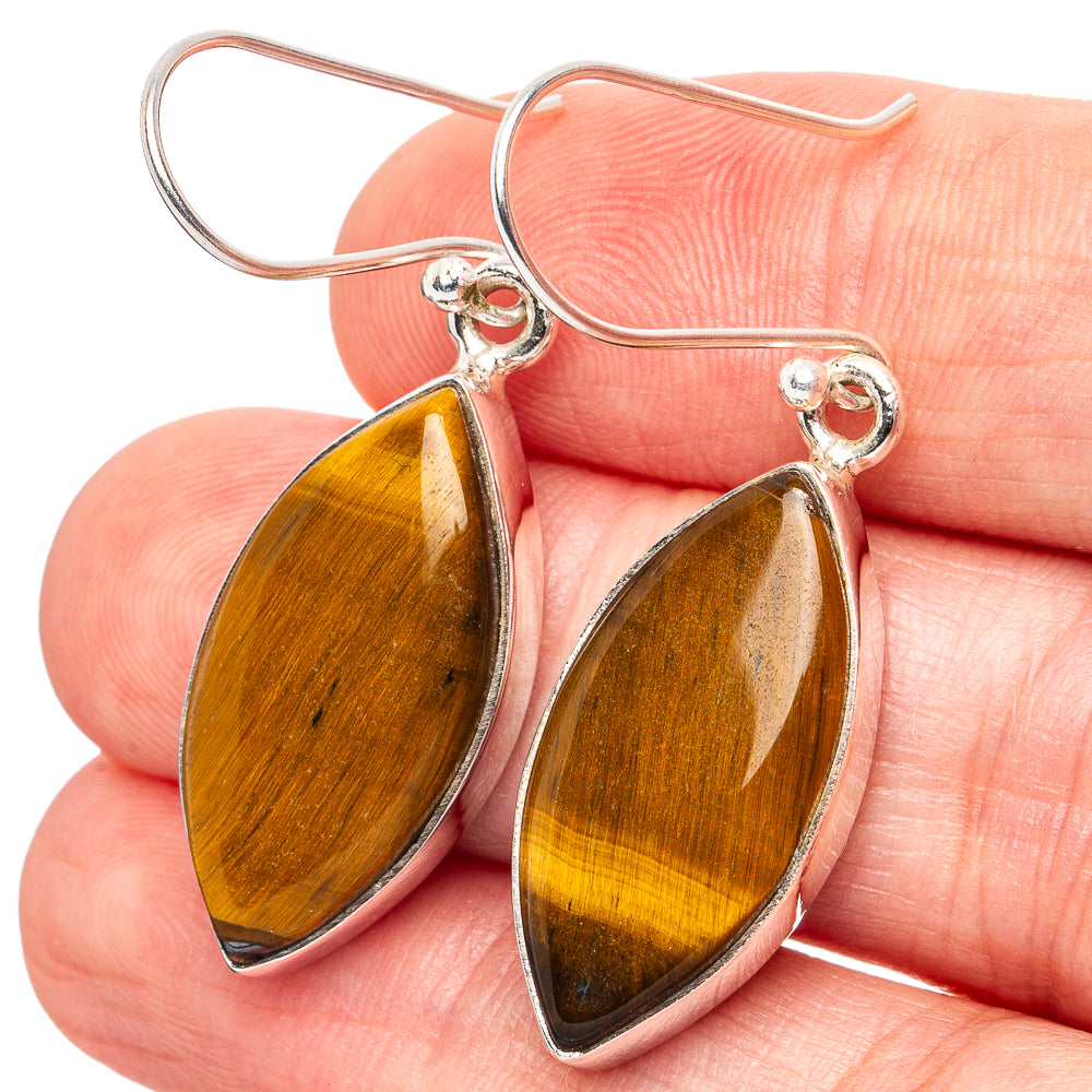 Tiger Eye Earrings 1 5/8" (.925 Sterling Silver)