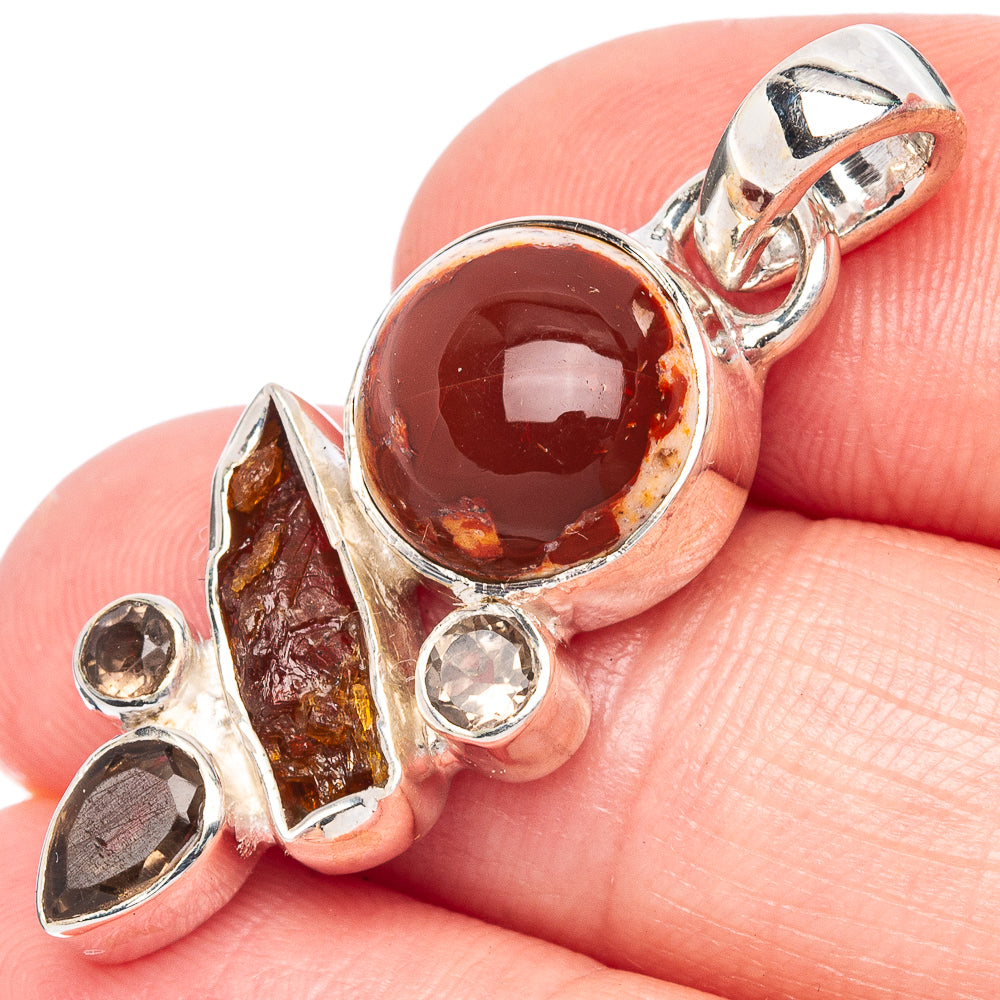 Rare Mexican Fire Opal, Citrine, Smoky Quartz, White Quartz Pendant 1 3/8" (925 Sterling Silver) P44342