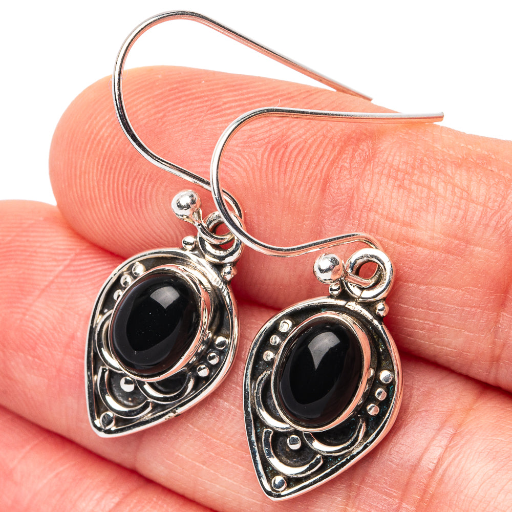 Black Onyx Earrings 1 1/4" (925 Sterling Silver) E3138