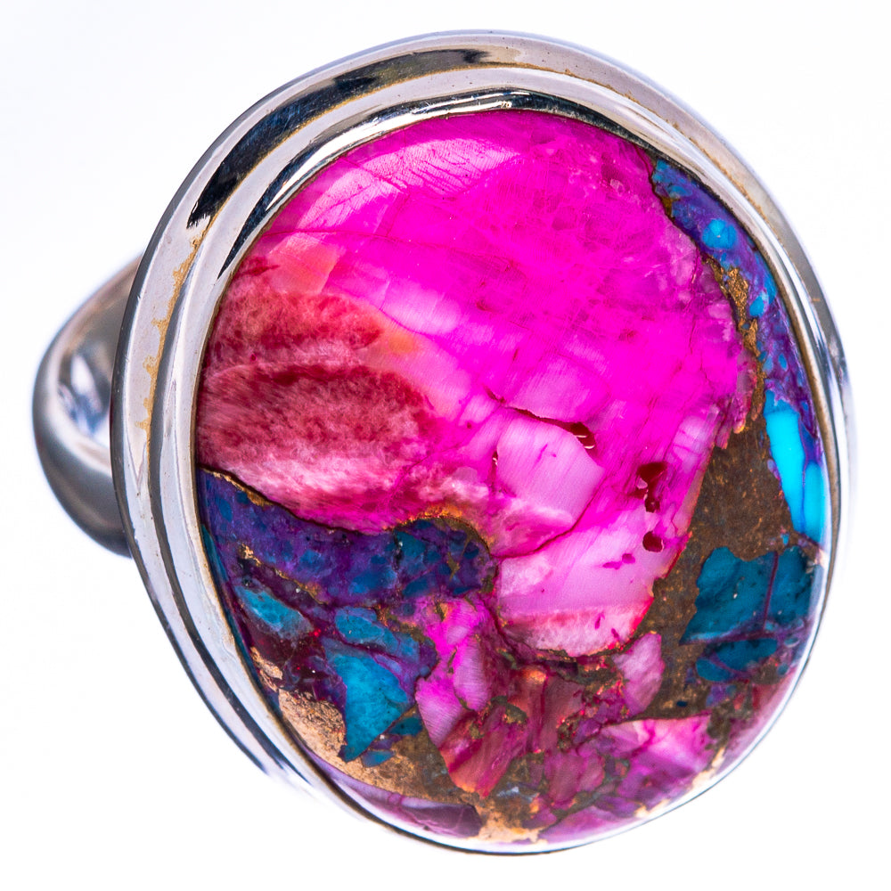Kingman Pink Dahlia Turquoise Ring Size 7.25 (925 Sterling Silver) R1404