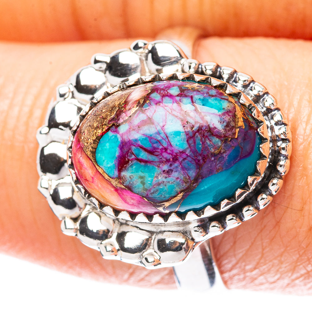 Kingman Pink Dahlia Turquoise Ring Size 8.5 (925 Sterling Silver) R3978