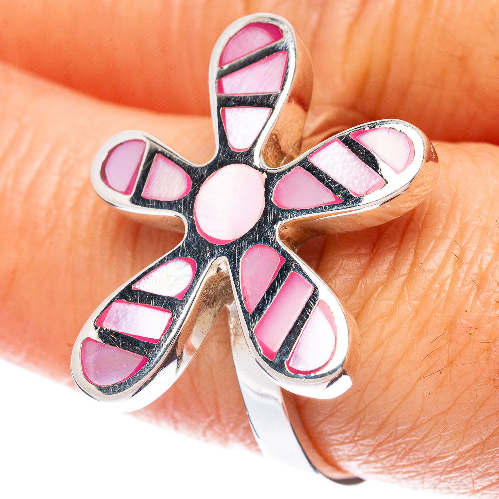 Mother Of Pearl Inlay Flower Ring Size 7.75 (925 Sterling Silver) R3013