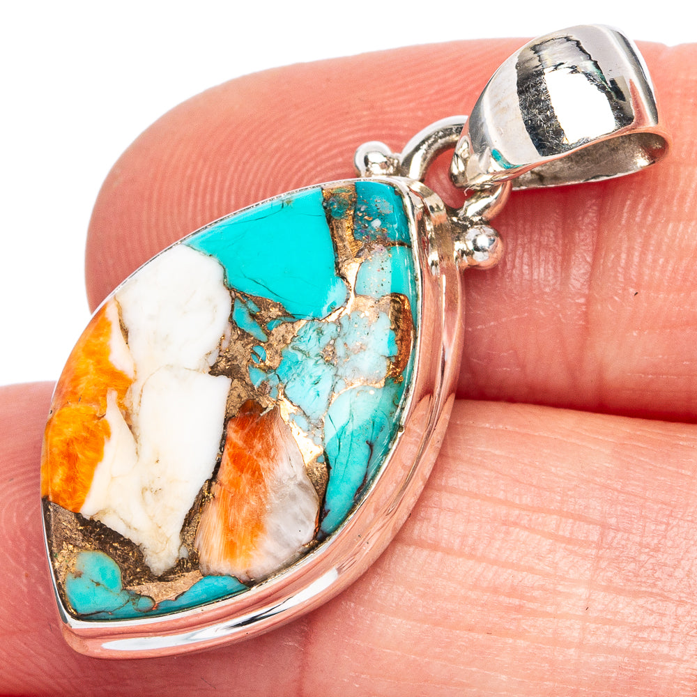 Spiny Oyster Turquoise Pendant 1 3/8" (925 Sterling Silver) P40453