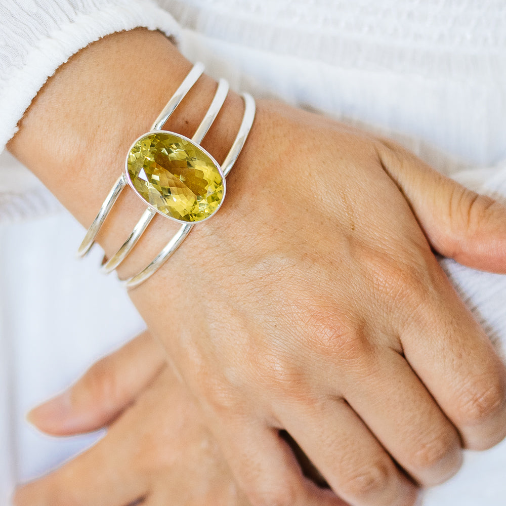 Lemon Quartz Cuff Bracelet (925 Sterling Silver) BR90257