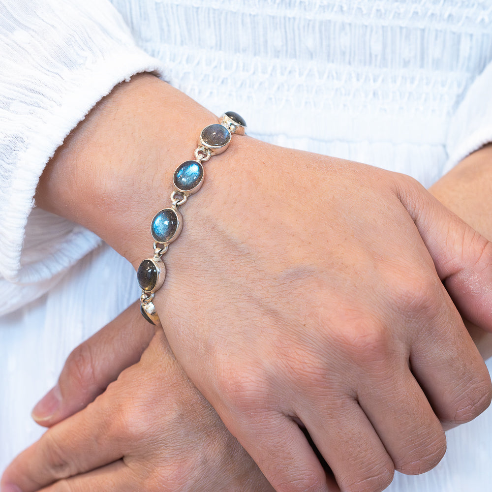 Labradorite Bracelet (925 Sterling Silver) 7 3/8 to 8 1/4" BR90310