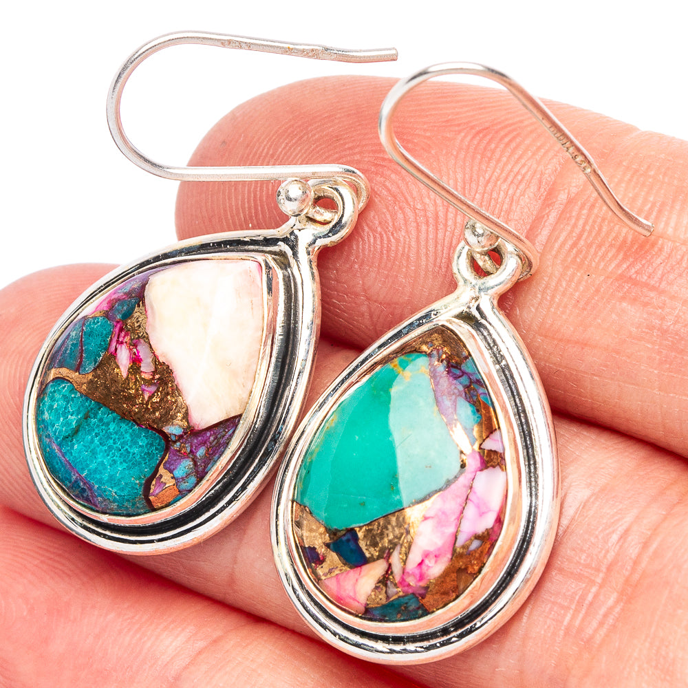 Kingman Pink Dahlia Turquoise 925 Sterling Silver Earrings 1 1/2" (925 Sterling Silver) E2120