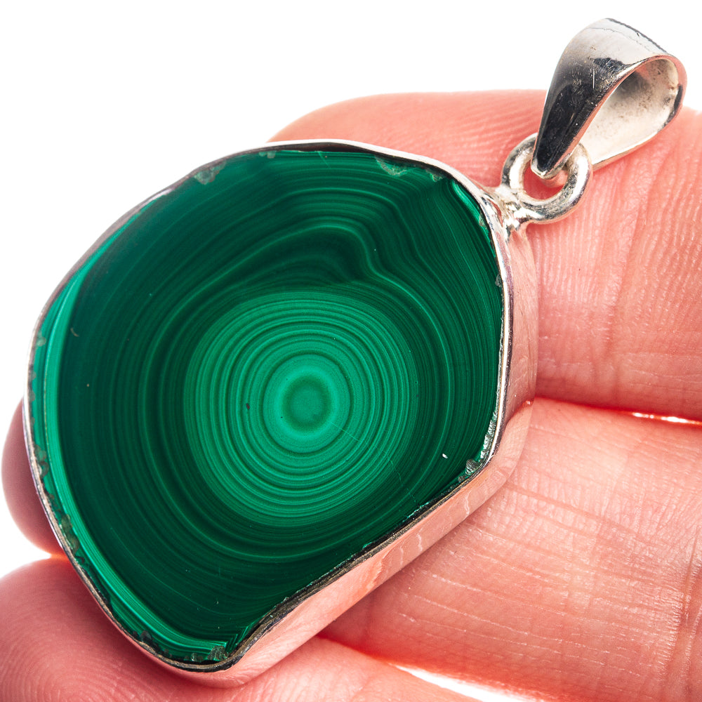 Malachite 925 Sterling Silver Pendant 1 5/8"