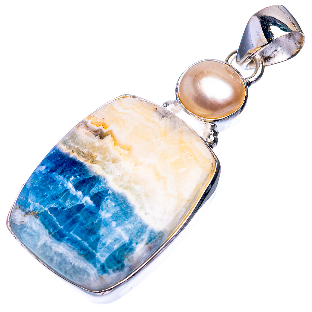 Blue Scheelite, Cultured Pearl Pendant 1 3/4" (925 Sterling Silver) P39308
