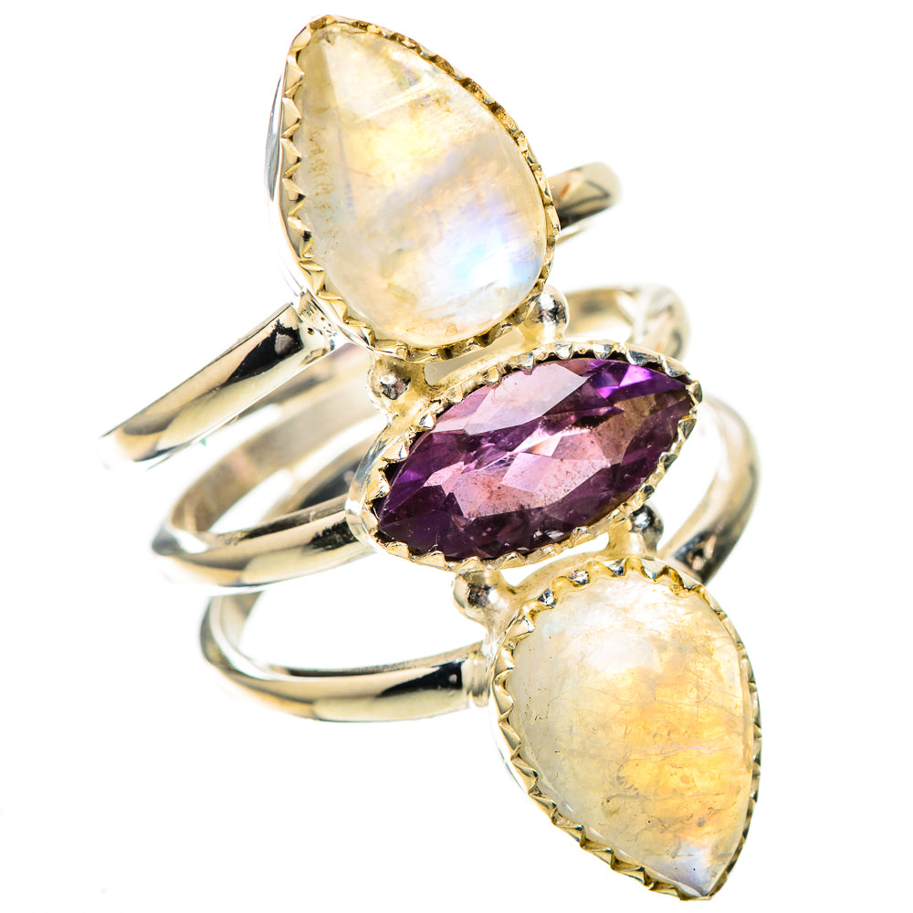 Large Rainbow Moonstone, Amethyst Ring Size 8.25 (925 Sterling Silver) RING138040