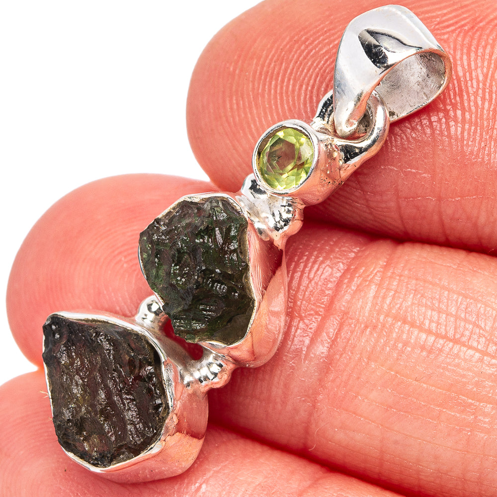 Moldavite, Peridot Pendant 1 3/8" (.925 Sterling Silver)
